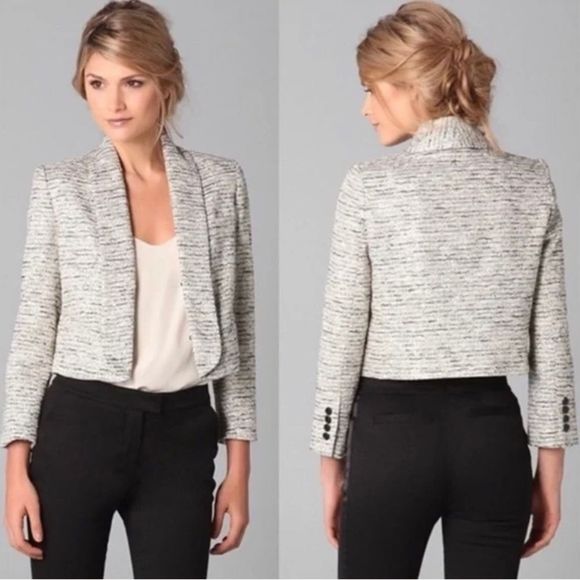 Alice + Olivia Jackets & Blazers - Alice + Olivia Amelia metallic tweed cropped blazer black cream L